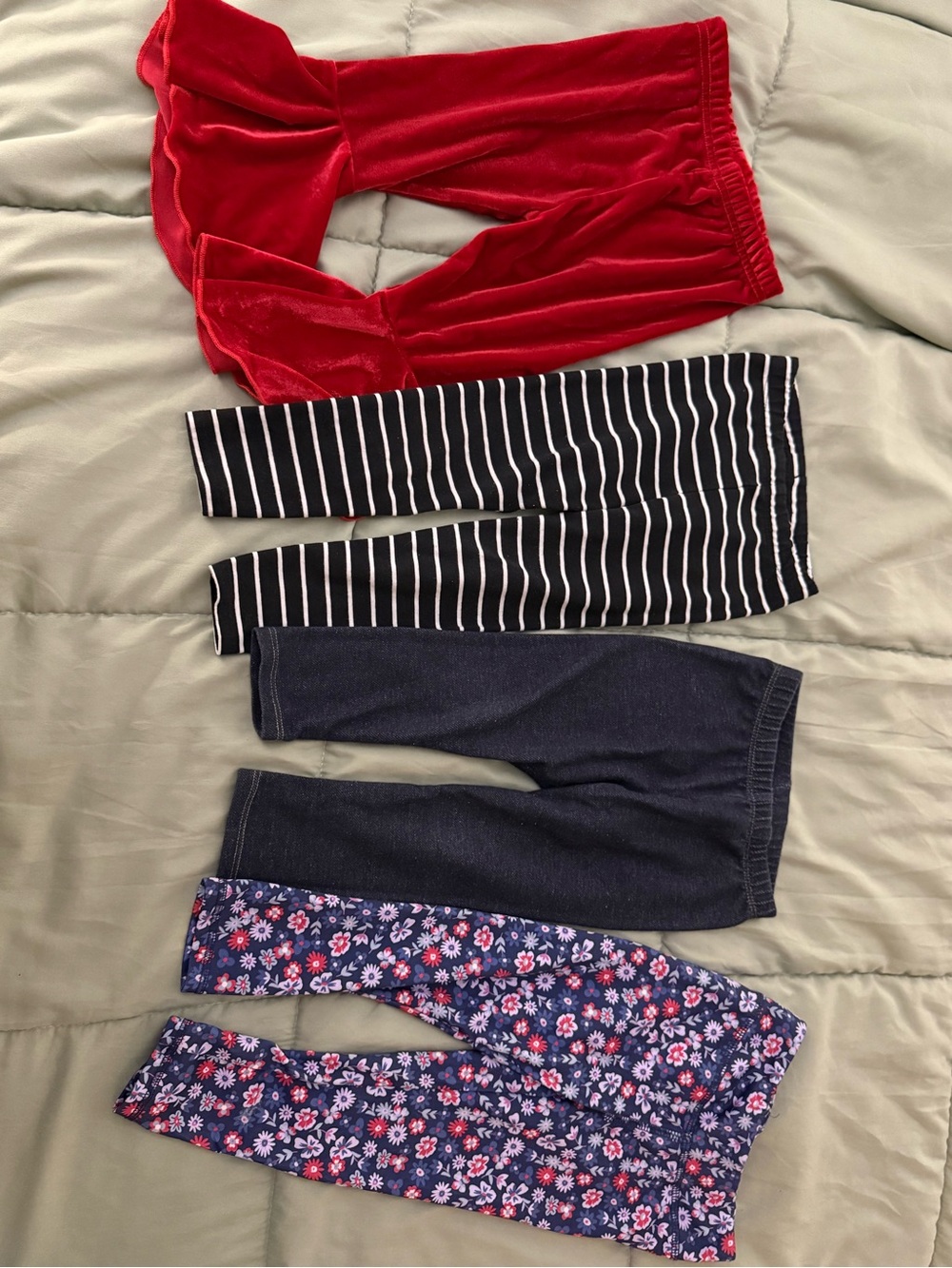 bcg Girls' Red Velvet, Navy Stripe, Solid Navy & Floral Leggings Set
